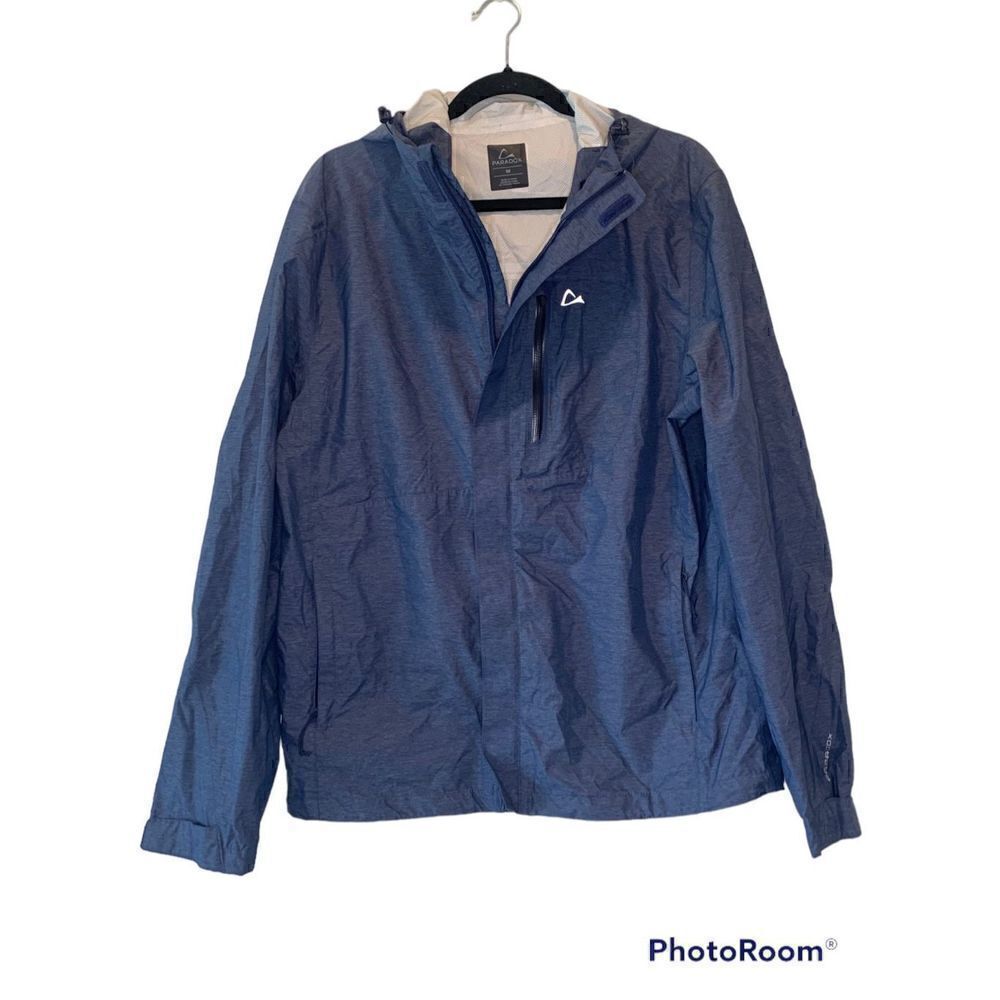 Paradox Men's Heather Blue Hooded Full Zip Windbreaker Rain Jacket Size Medium